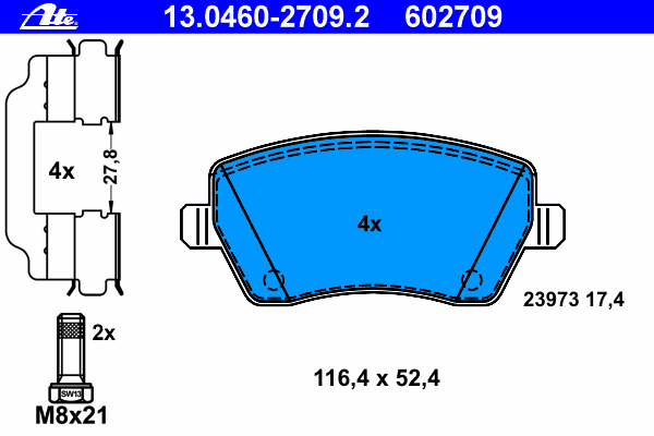 Комплект тормозных колодок, дисковый тормоз ATE 13.0460-2709.2