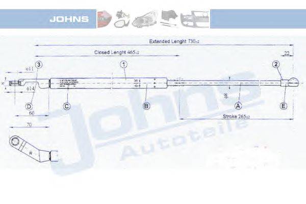 Газовая пружина, крышка багажник JOHNS 20159594