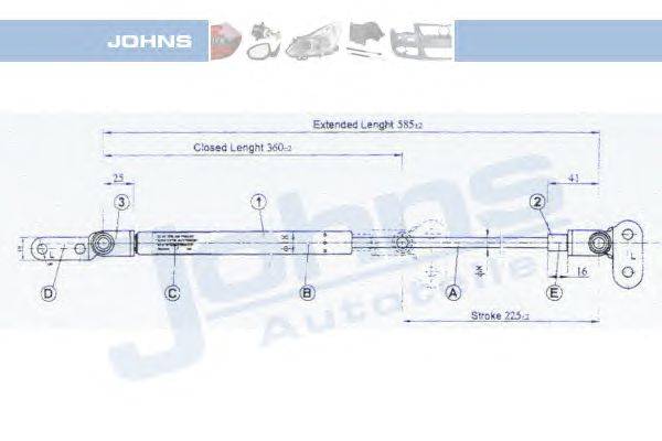 Газовая пружина, крышка багажник JOHNS 27 04 95-91