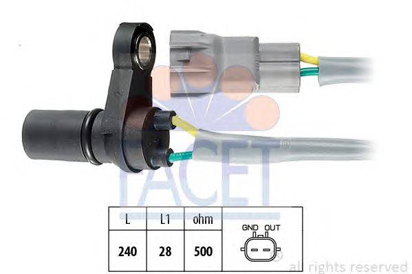 Датчик импульсов; Датчик импульсов, маховик; Датчик частоты вращения, управление двигателем; Датчик, положение распределительного вала; Датчик частоты вращения, автоматическая коробка передач FACET 9.0375