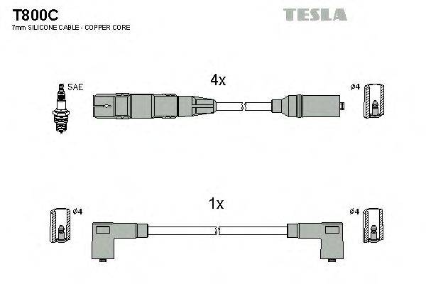 Комплект проводов зажигания TESLA T800C