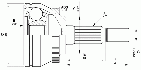 Шарнирный комплект, приводной вал OPEN PARTS CVJ5612.10