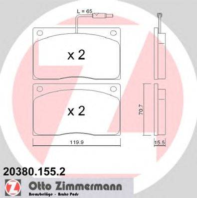 Комплект тормозных колодок, дисковый тормоз ZIMMERMANN 20380.155.2
