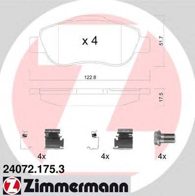 Комплект тормозных колодок, дисковый тормоз ZIMMERMANN 24072.175.3