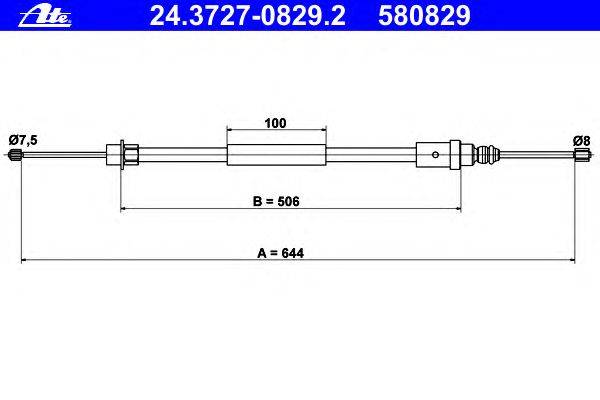 Трос, стояночная тормозная система ATE 24.3727-0829.2