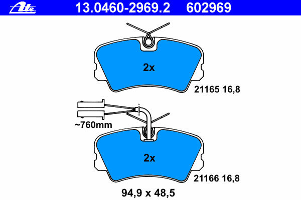 Комплект тормозных колодок, дисковый тормоз ATE 21166