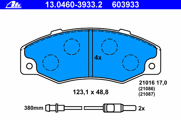 Комплект тормозных колодок, дисковый тормоз ATE 21086
