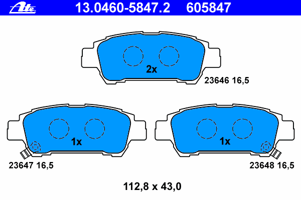 Комплект тормозных колодок, дисковый тормоз ATE 23647