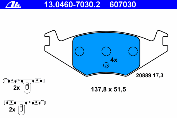 Комплект тормозных колодок, дисковый тормоз ATE 13.0460-7030.2