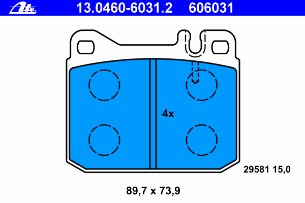 Комплект тормозных колодок, дисковый тормоз ATE 13.0460-6031.2