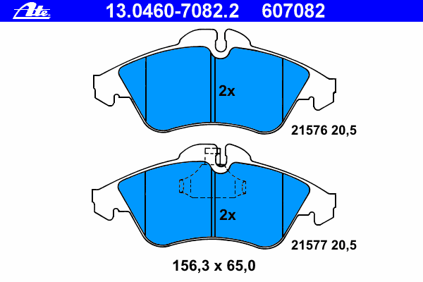 Комплект тормозных колодок, дисковый тормоз ATE 607082