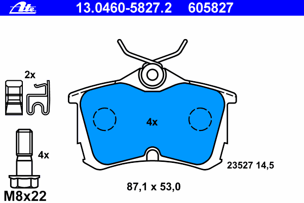 Комплект тормозных колодок, дисковый тормоз ATE 13.0460-5827.2