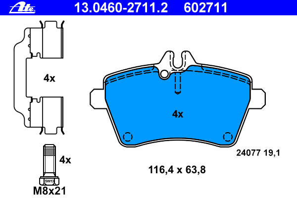 Комплект тормозных колодок, дисковый тормоз ATE 13.0460-2711.2