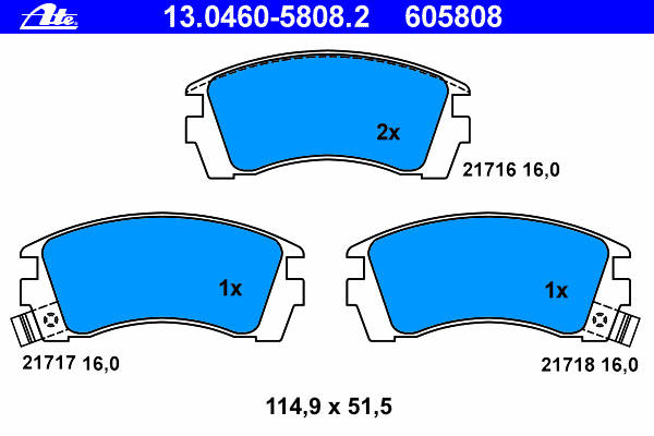 Комплект тормозных колодок, дисковый тормоз ATE 21716
