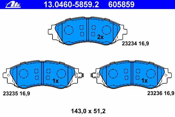 Комплект тормозных колодок, дисковый тормоз ATE 13046058592