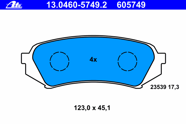 Комплект тормозных колодок, дисковый тормоз ATE 13.0460-5749.2