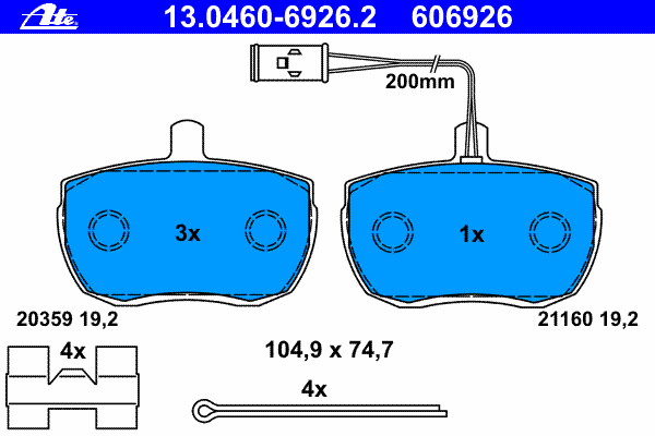 Комплект тормозных колодок, дисковый тормоз ATE 21160