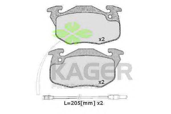 Комплект тормозных колодок, дисковый тормоз KAGER 20905