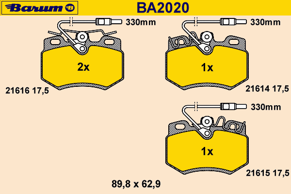 Комплект тормозных колодок, дисковый тормоз BARUM BA2020