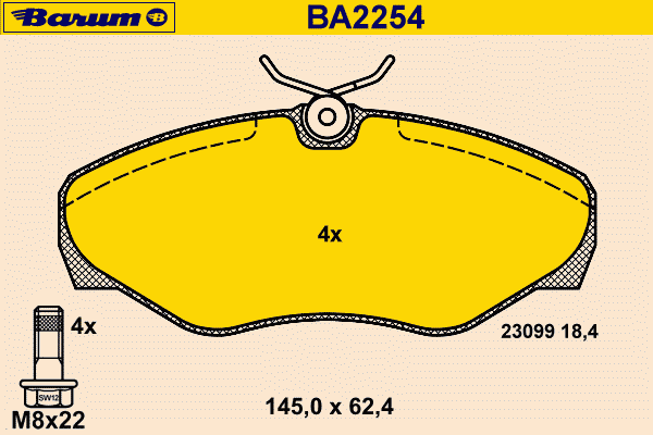 Комплект тормозных колодок, дисковый тормоз BARUM BA2254