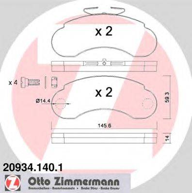 Комплект тормозных колодок, дисковый тормоз ZIMMERMANN 20934.140.1