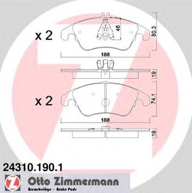 Комплект тормозных колодок, дисковый тормоз ZIMMERMANN 243101901