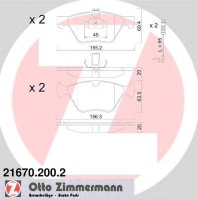 Комплект тормозных колодок, дисковый тормоз ZIMMERMANN 216702002