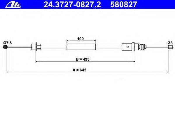 Трос, стояночная тормозная система ATE 24.3727-0827.2