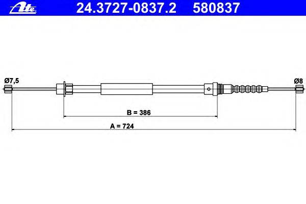 Трос, стояночная тормозная система ATE 24.3727-0837.2