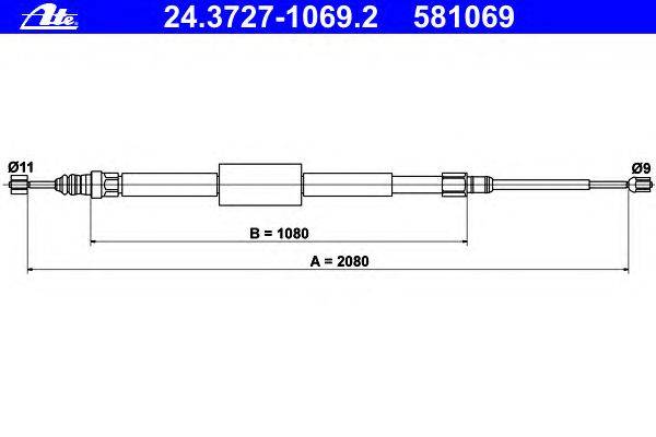 Трос, стояночная тормозная система ATE 24.3727-1069.2