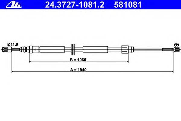 Трос, стояночная тормозная система ATE 24372710812