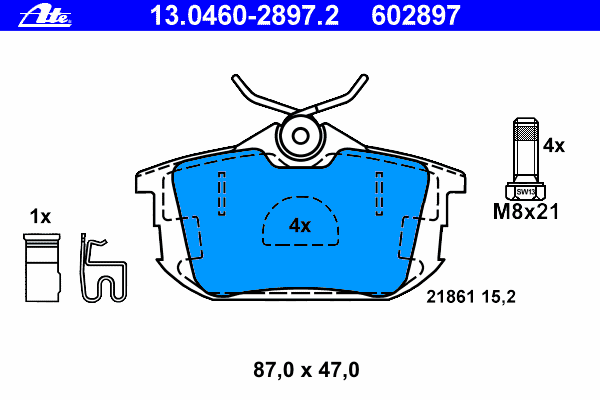 Комплект тормозных колодок, дисковый тормоз ATE 13.0460-2897.2