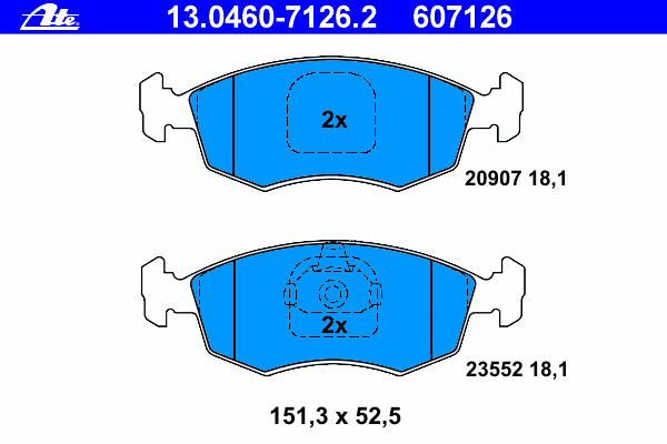 Комплект тормозных колодок, дисковый тормоз ATE 13.0460-7126.2