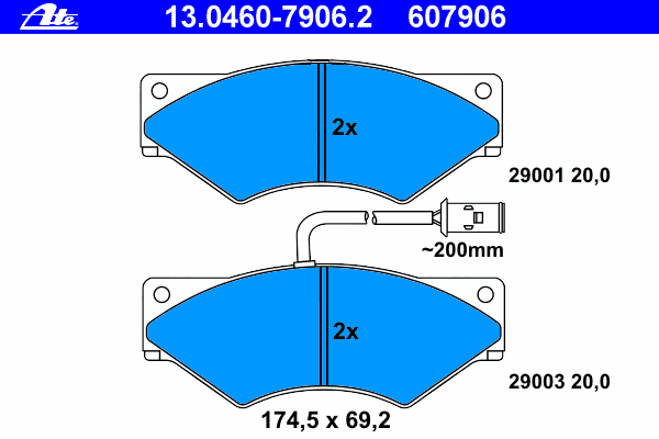 Комплект тормозных колодок, дисковый тормоз ATE 29003