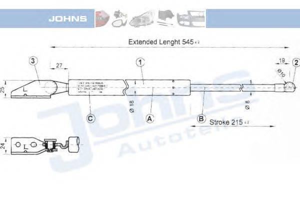 Газовая пружина, крышка багажник JOHNS 45 06 95-97