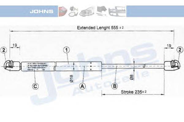 Газовая пружина, крышка багажник JOHNS 55 05 95-92