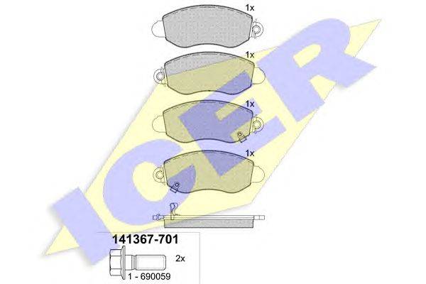 Комплект тормозных колодок, дисковый тормоз ICER 141367-701