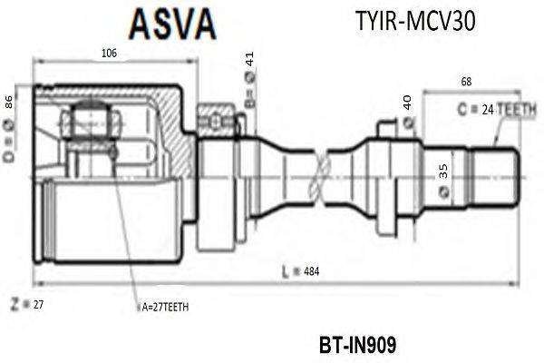 Шарнирный комплект, приводной вал ASVA TYIRMCV30