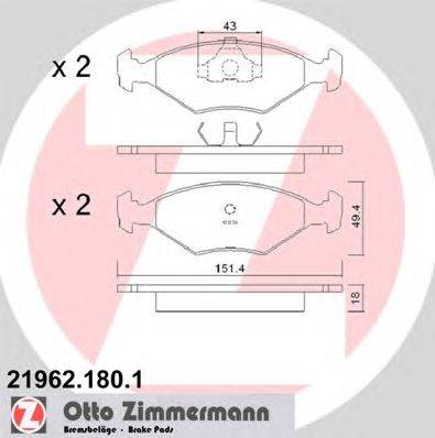 Комплект тормозных колодок, дисковый тормоз ZIMMERMANN 21962.180.1