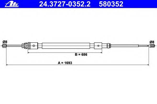 Трос, стояночная тормозная система ATE 24.3727-0352.2