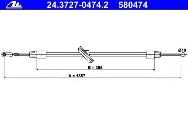 Трос, стояночная тормозная система ATE 24.3727-0474.2