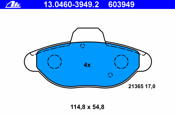 Комплект тормозных колодок, дисковый тормоз ATE 13.0460-3949.2