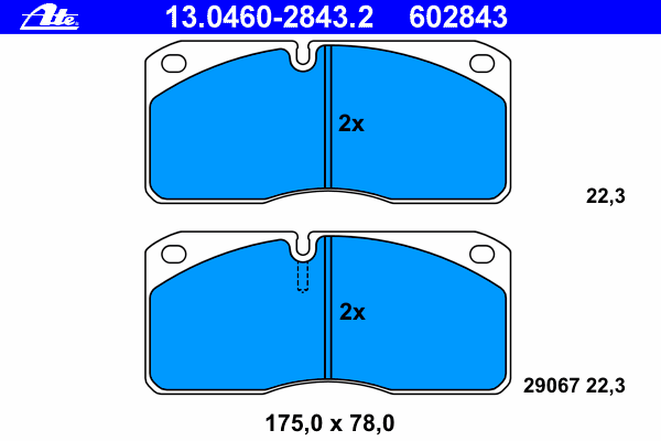 Комплект тормозных колодок, дисковый тормоз ATE 13046028432