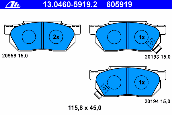 Комплект тормозных колодок, дисковый тормоз ATE 13046059192