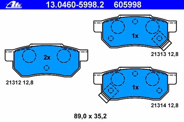 Комплект тормозных колодок, дисковый тормоз ATE 21312