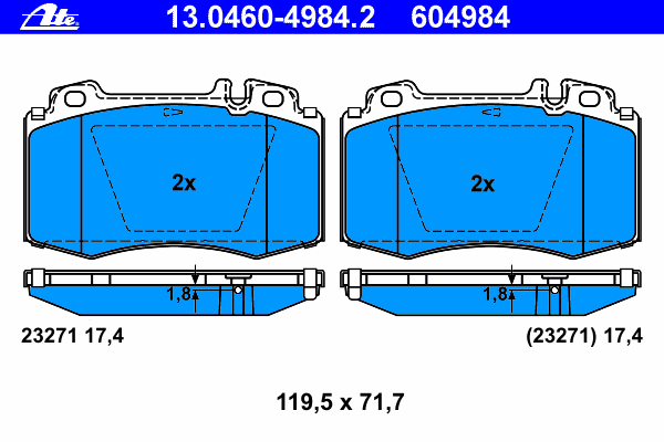 Комплект тормозных колодок, дисковый тормоз ATE 23271