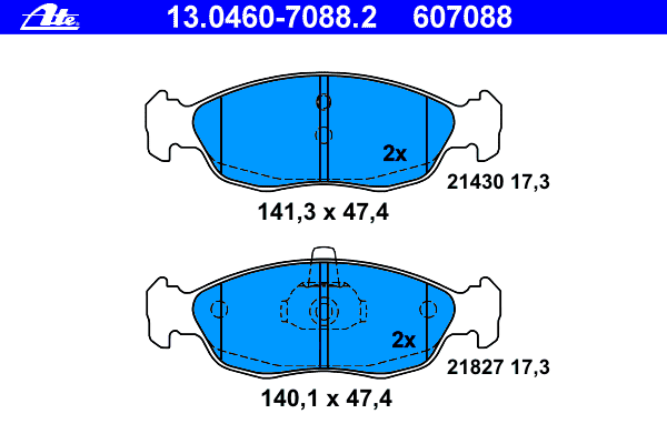 Комплект тормозных колодок, дисковый тормоз ATE 13046070882