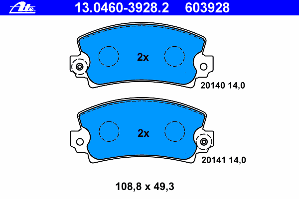 Комплект тормозных колодок, дисковый тормоз ATE 13.0460-3928.2
