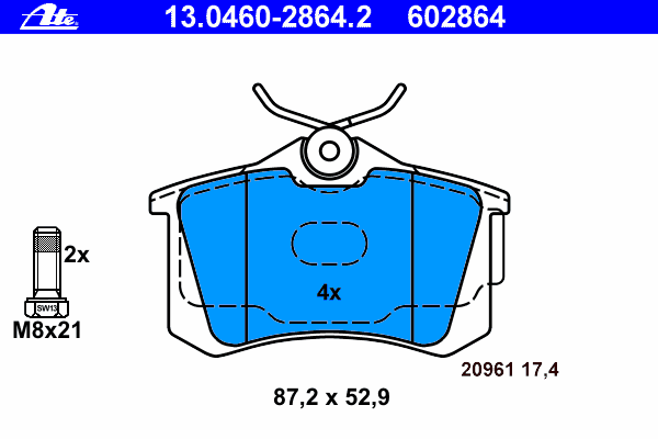 Комплект тормозных колодок, дисковый тормоз ATE 13.0460-2864.2