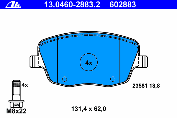 Комплект тормозных колодок, дисковый тормоз ATE 23581